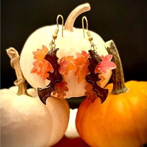 Autumn Leaf and Bat Earrings